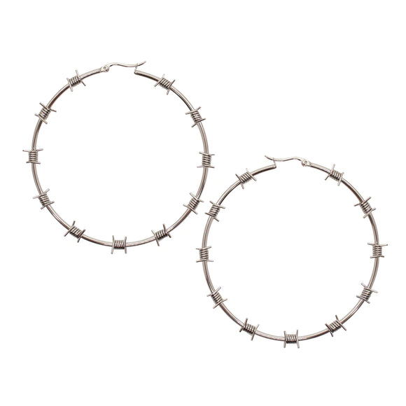 Barbed Wire Hoop Earrings Silver