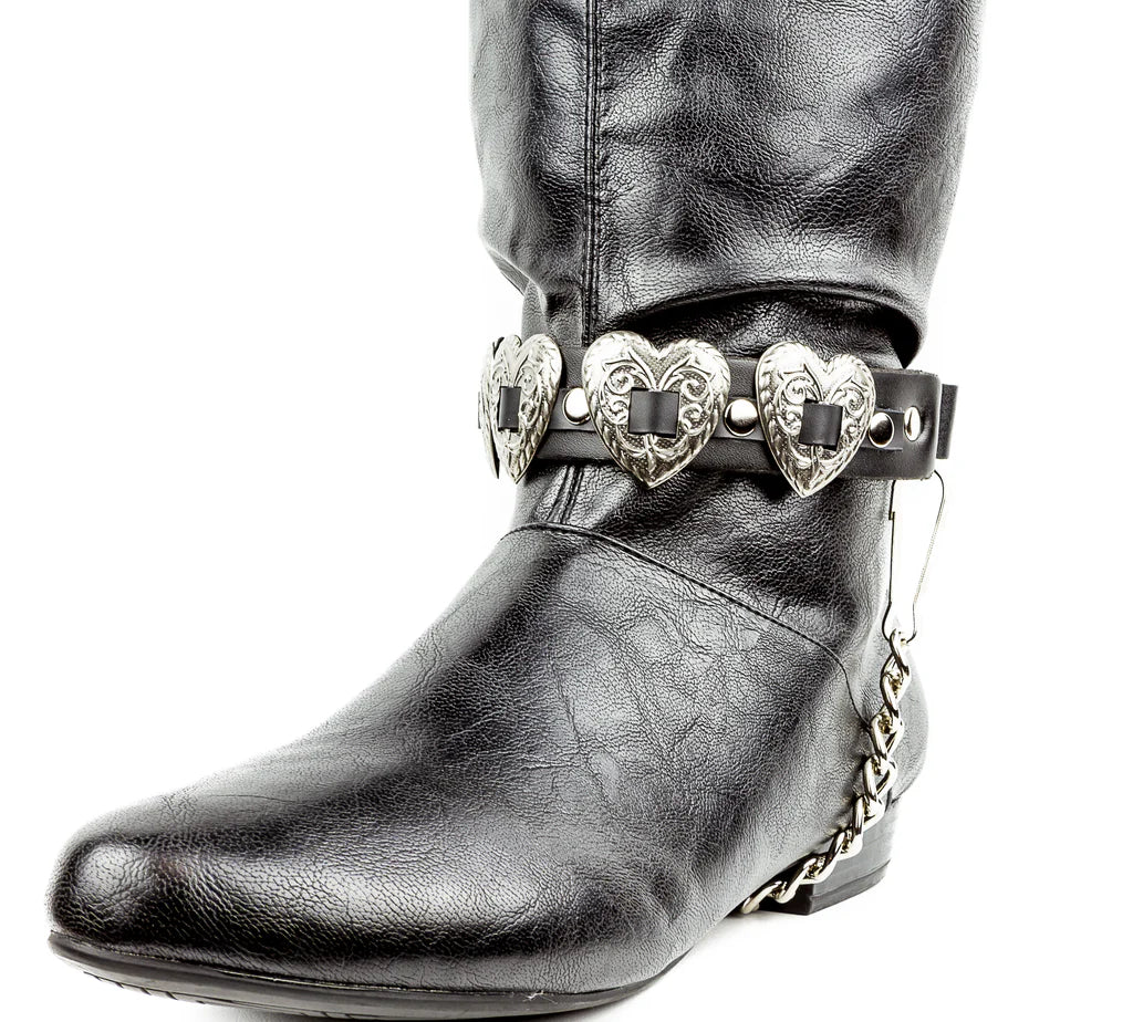 Western Boot Chains Leather Harness Strap with Heart Conchos Ladies Western Boot Leather Harness Strap Chains Ladies with Heart  main image 4