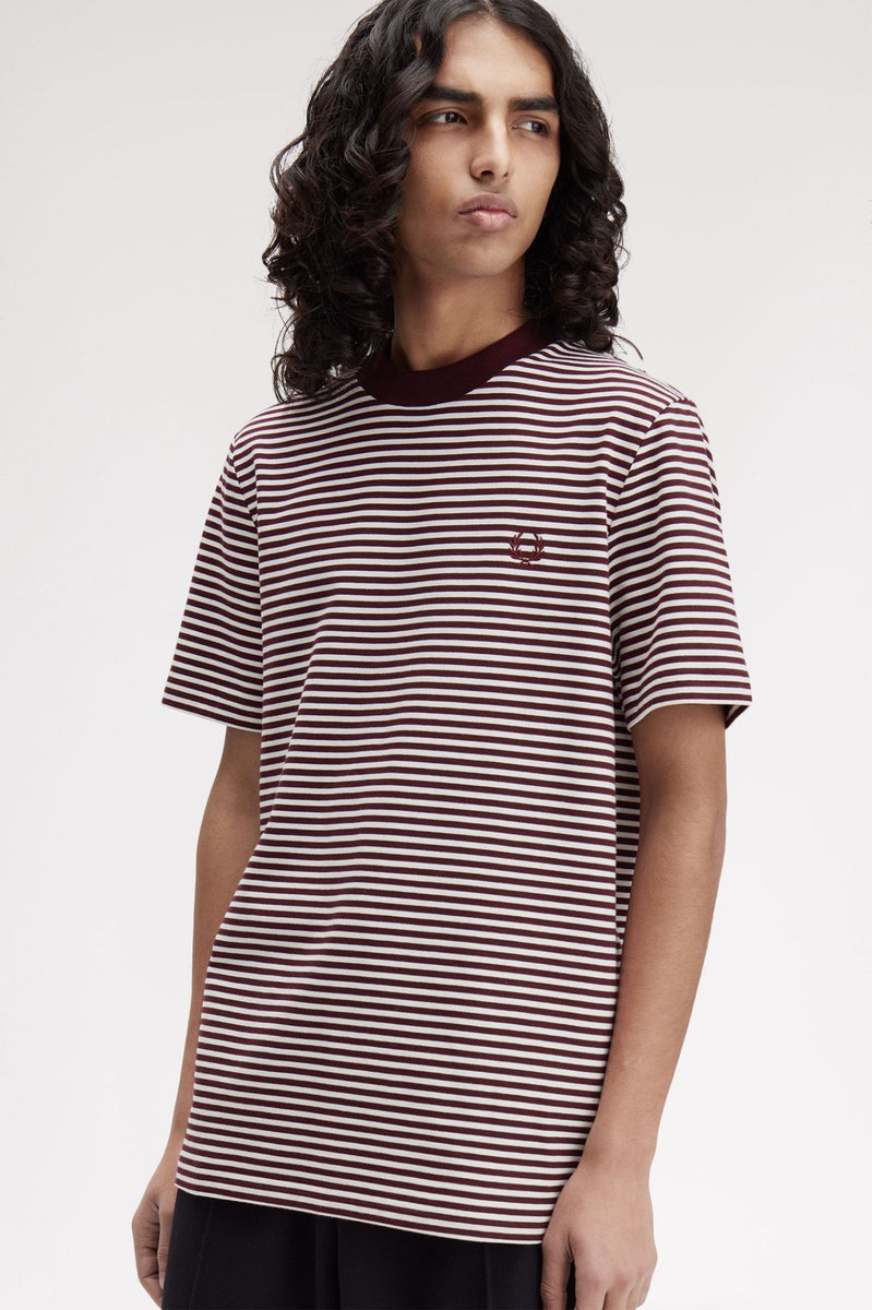 Fred Perry Fine Stripe Heavyweight T-Shirt Oxblood – DeadRockers