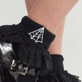 Spider Web Embroidered Ruffle Socks