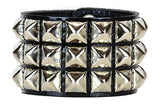 3 Row Shiny Black Patent Leather Pyramid Stud Wristband