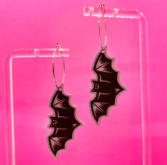 Nokturnal Bats Acrylic Hoop Earrings