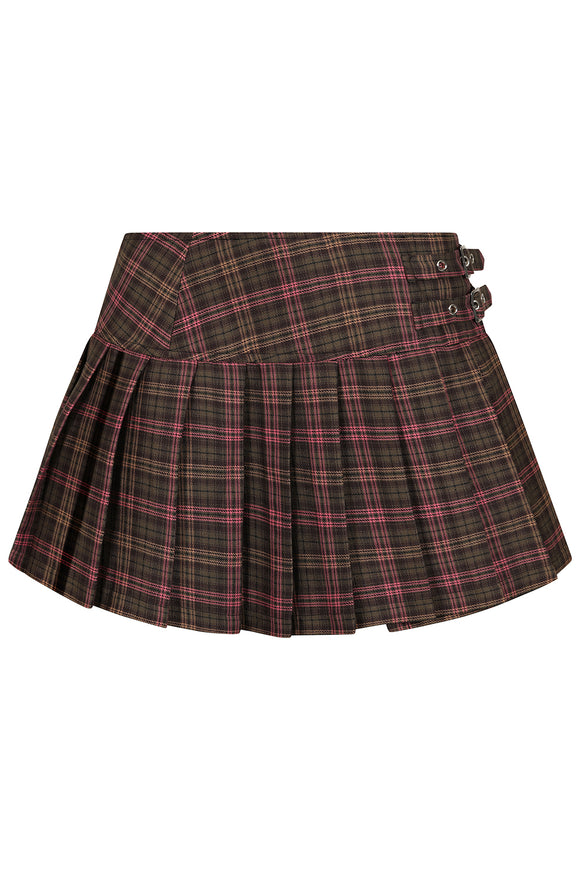 Darkdoll Pleated Mini Skirt Pink/Brown Plaid