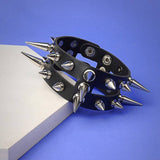 Fashion Punk Gothic Double Hollow-Out Rivet Leather Bracelet