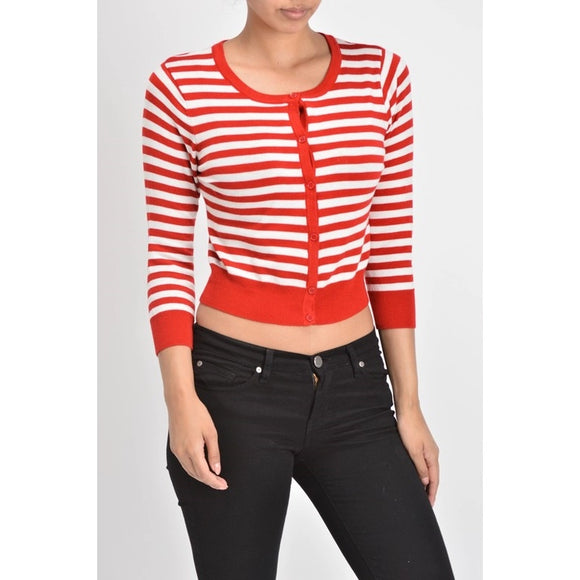 Sail Away Striped Cardigan Red & White