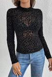 Black Mesh Leopard Print Long Sleeve
