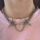 Stainless Steel Hearts & Spikes Necklace