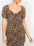 Ruched Leopard Bodycon Dress