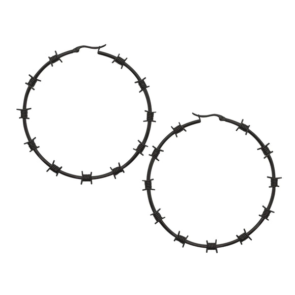 Barbed Wire Hoop Earrings Black