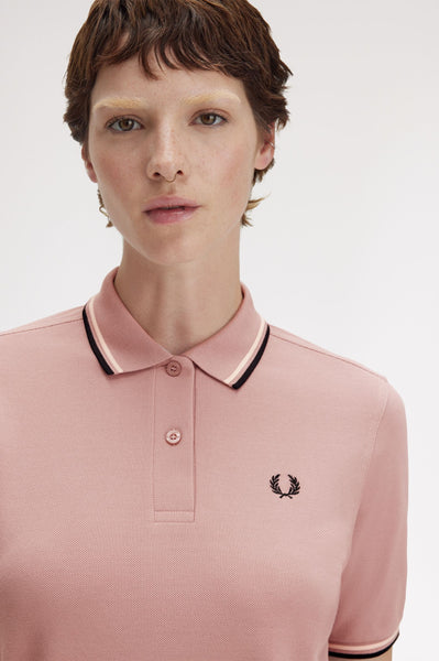 FRED PERRY ピンクポロシャツ UK 8 Fred Perry Womens Polo Dusty Rose Pink / Silky Peach / Black