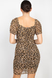 Ruched Leopard Bodycon Dress