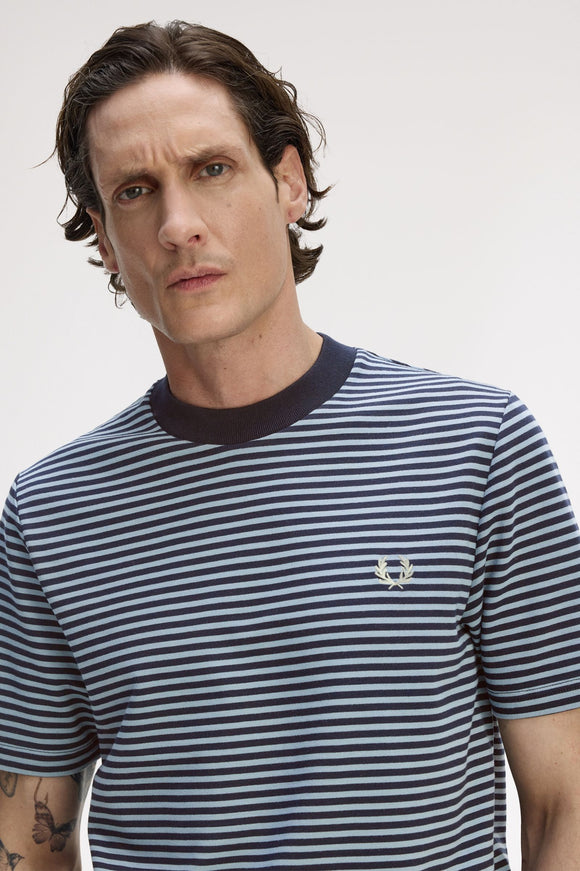 Fred Perry Fine Stripe Heavyweight T-Shirt Navy