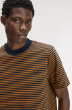 Fred Perry Fine Stripe Heavyweight T-Shirt Dark Caramel
