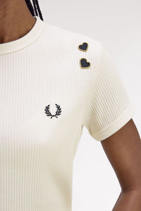 Fred Perry Cropped Ribbed White T-Shirt (Amy Winehouse Collection