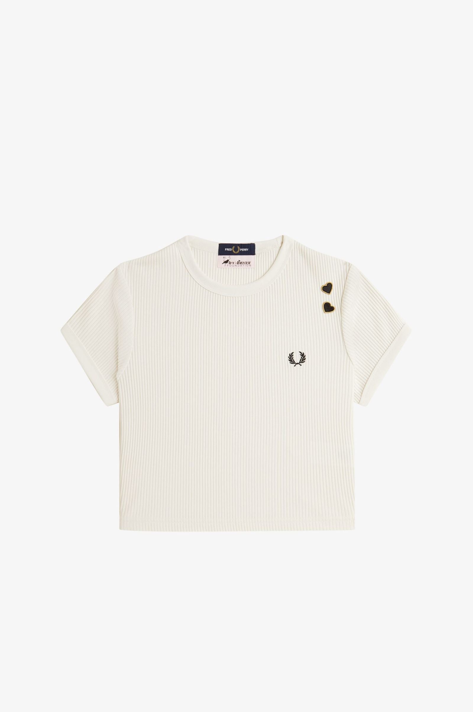 Fred Perry Cropped Ribbed White T-Shirt (Amy Winehouse Collection