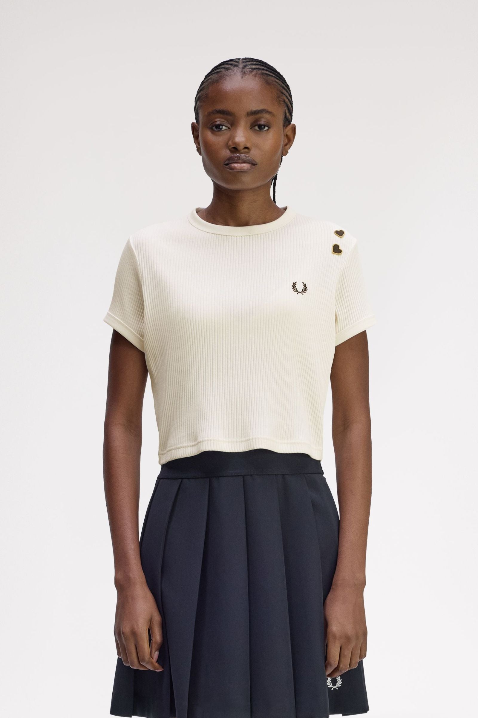 Fred Perry Cropped Ribbed White T-Shirt (Amy Winehouse Collection