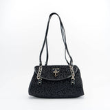Velour Black Leopard Shoulder Bag