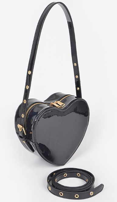Shiny Black Heart Shoulder Bag