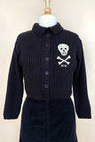 Skull Knit Cropped Collared Sweater in Black