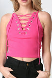 Pink Sunday Girl Lace Up Crop Top