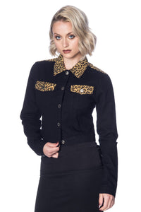 Rock n Roll Feline Leopard & Black Denim Jacket