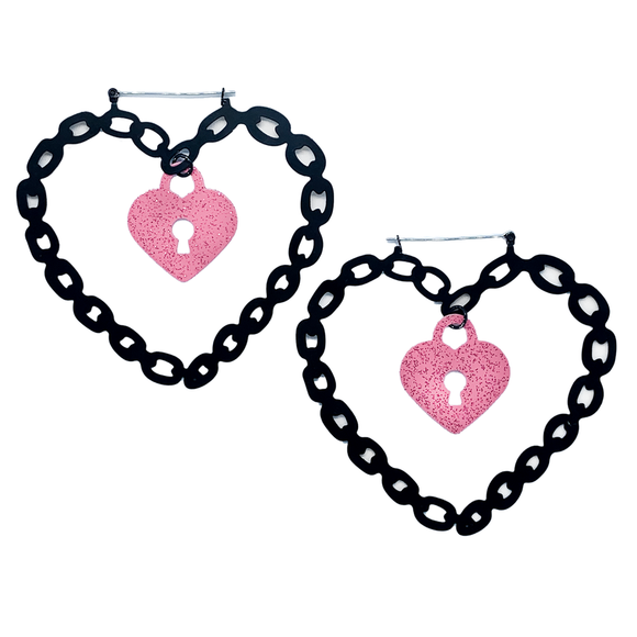 Locked Up Heart Chain Hoop Earrings