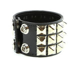 3 Row Shiny Black Patent Leather Pyramid Stud Wristband