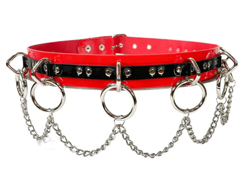 Red & Black Patent Leather Bondage Belt