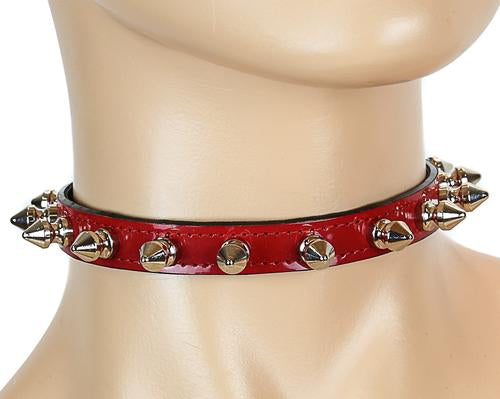 Red Spike Patent Leather Choker