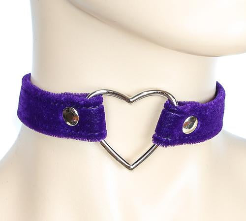 Purple Velvet Heart Ring Choker