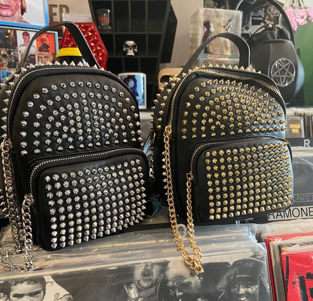 black convertible mini backpack Studded Black Mini Convertible Backpack – DeadRockers