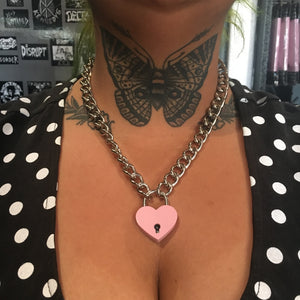 Pink Heart Lock Chain Necklace