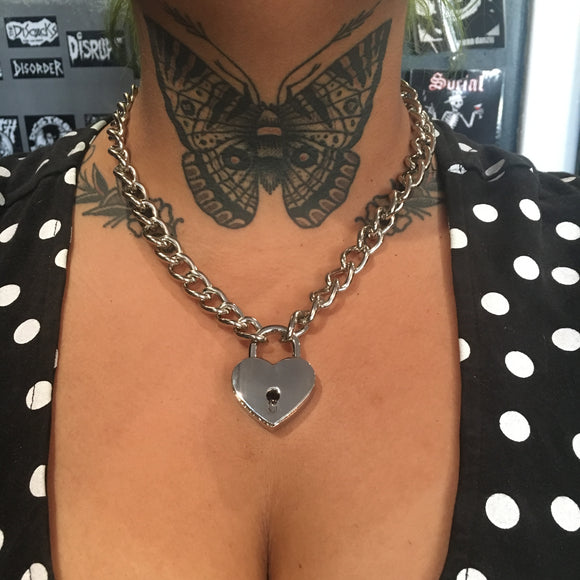 Silver Chain Heart Lock Necklace