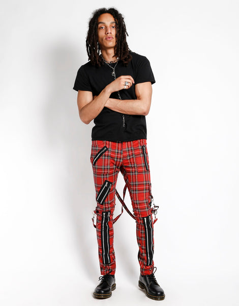 Classic Slim Leg Red Plaid Bondage Pants – DeadRockers