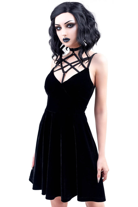 Magica Black Velvet Skater Dress