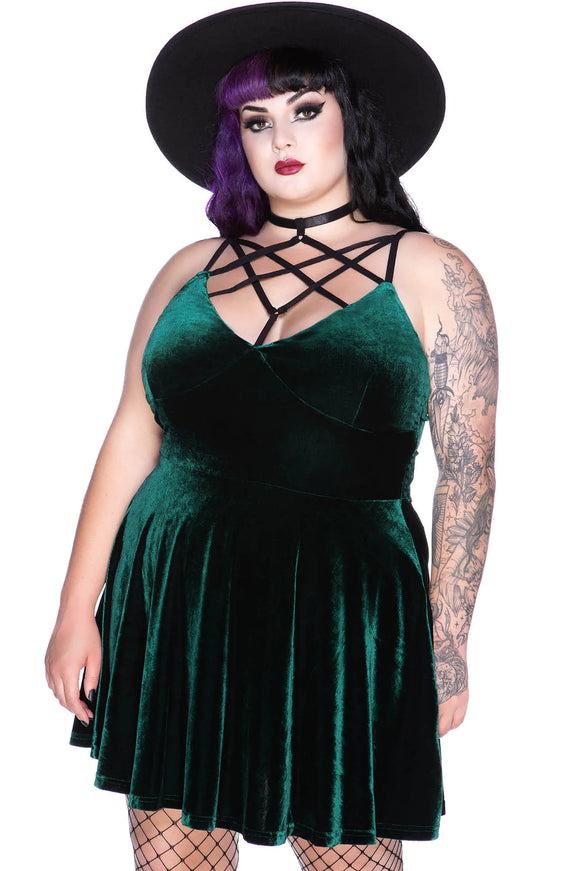 Magica Emerald Green Velvet Skater Dress