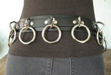 9 Ring Black Leather Bondage Belt - DeadRockers
