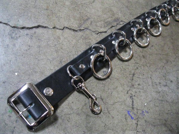 9 Ring Black Leather Bondage Belt