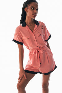 Amy Winehouse Button-Through Playsuit Coral & Black (LIMITED)