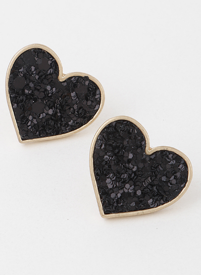Black Glitter Heart Stud Earrings