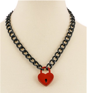 Black Chain Red Heart Lock Necklace