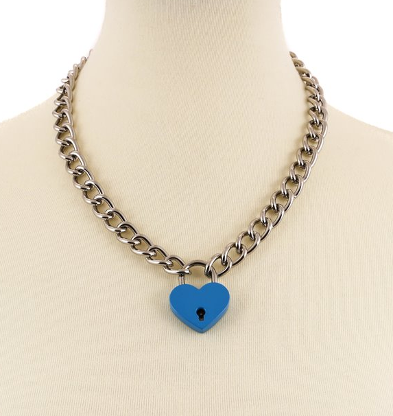 Blue Heart Lock Chain Necklace