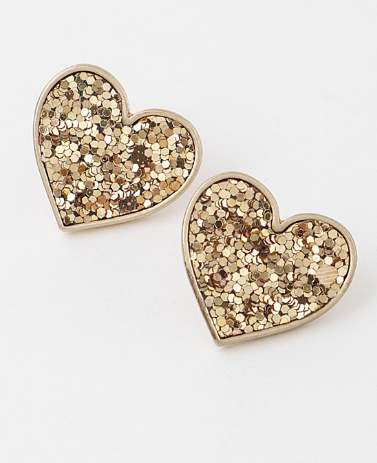 Gold Glitter Heart Stud Earrings