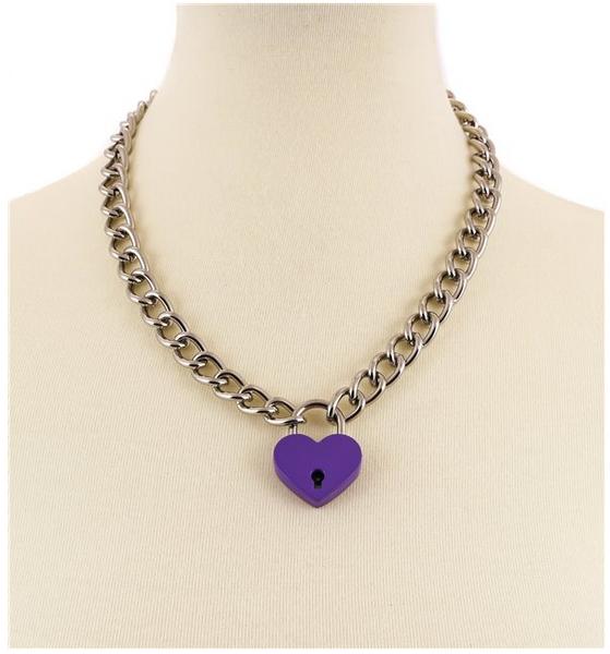 Purple Heart Lock Chain Necklace