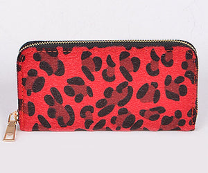 Zip Around Red Leopard Clutch Wallet