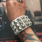 White 3 Row Pyramid Stud Wristband