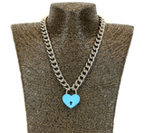 Blue Heart Lock Chain Necklace