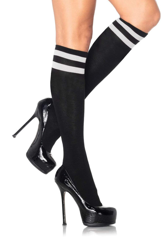 Black Striped Athletic Knee High Socks