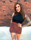 Orange Leopard Print Mini Skirt