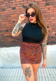 Orange Leopard Print Mini Skirt